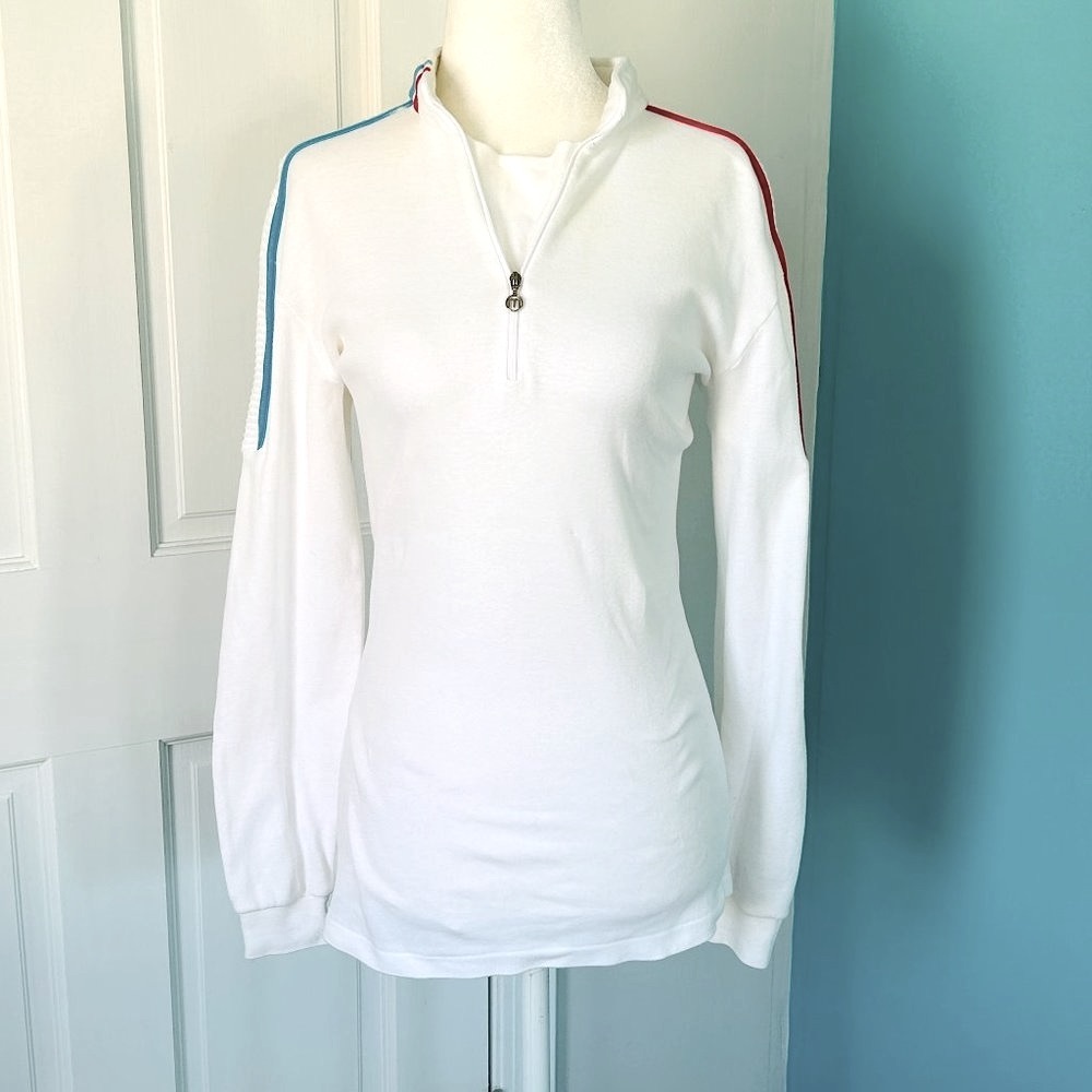 Vintage Maser 1/4 Zip Pullover Sweatshirt with sleeve stripes (size S)